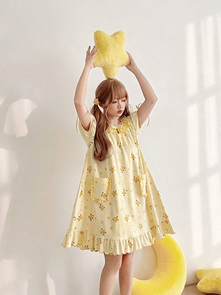 Yellow Mango Print Peter Pan Dress - Tan Tuan