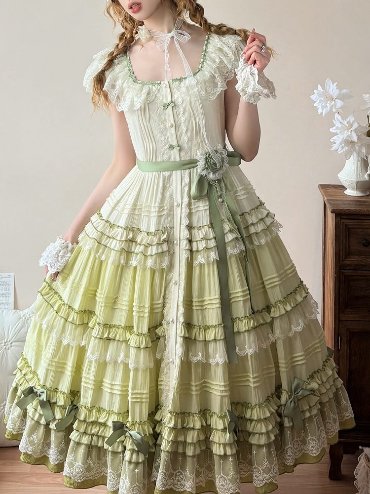 Dress Lolita Green Style Gradient House Square Neckline Pink