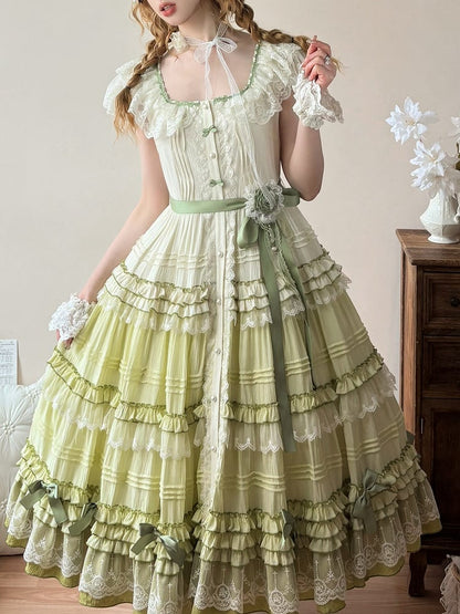 Dress Lolita Green Style Gradient House Square Neckline Pink