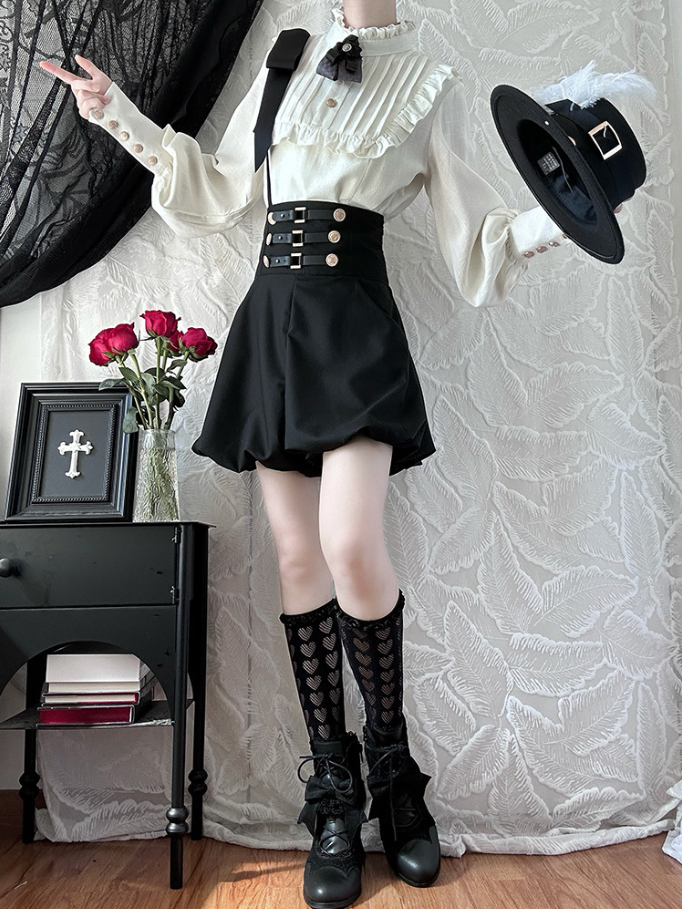 Black Feather Top Hat with Buckle Strap and Bowtie - Castle Too