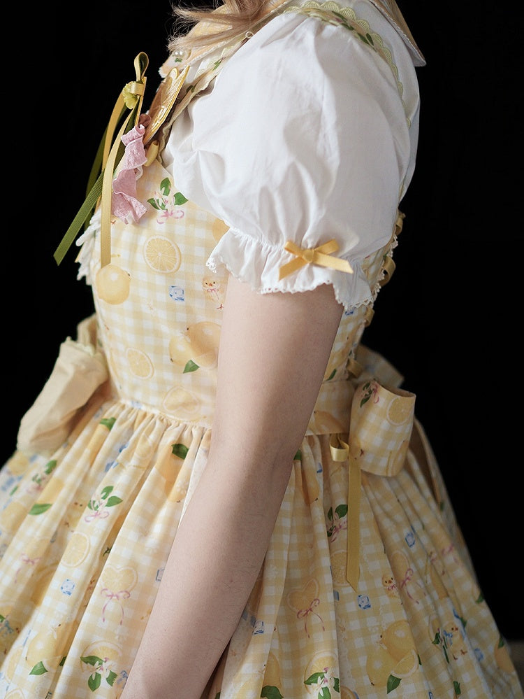 ピーターパン ホワイト ショート レモン スリーブ シャツ イエローカラー プリント