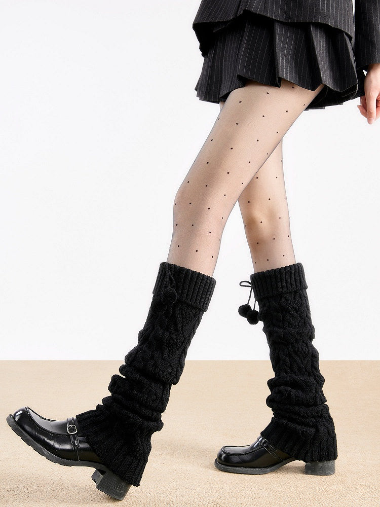 Warmers 4-Color Knit with Detail Cable Leg Pom-Pom
