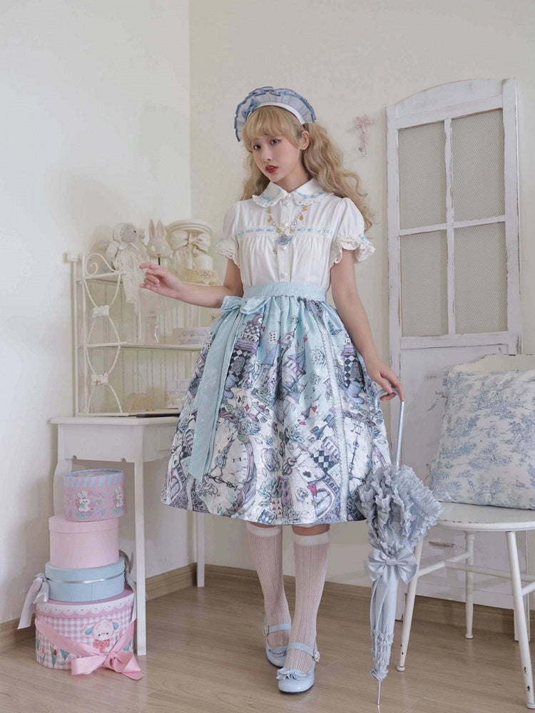 Theme Lolita Skirt Sweet Alice Blue Wonderland in Print