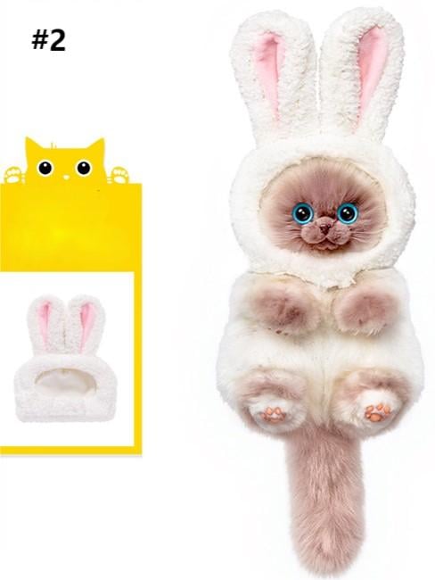 Options Cat Cute Plush Hood with Keychain Hat Realistic Bunny 4