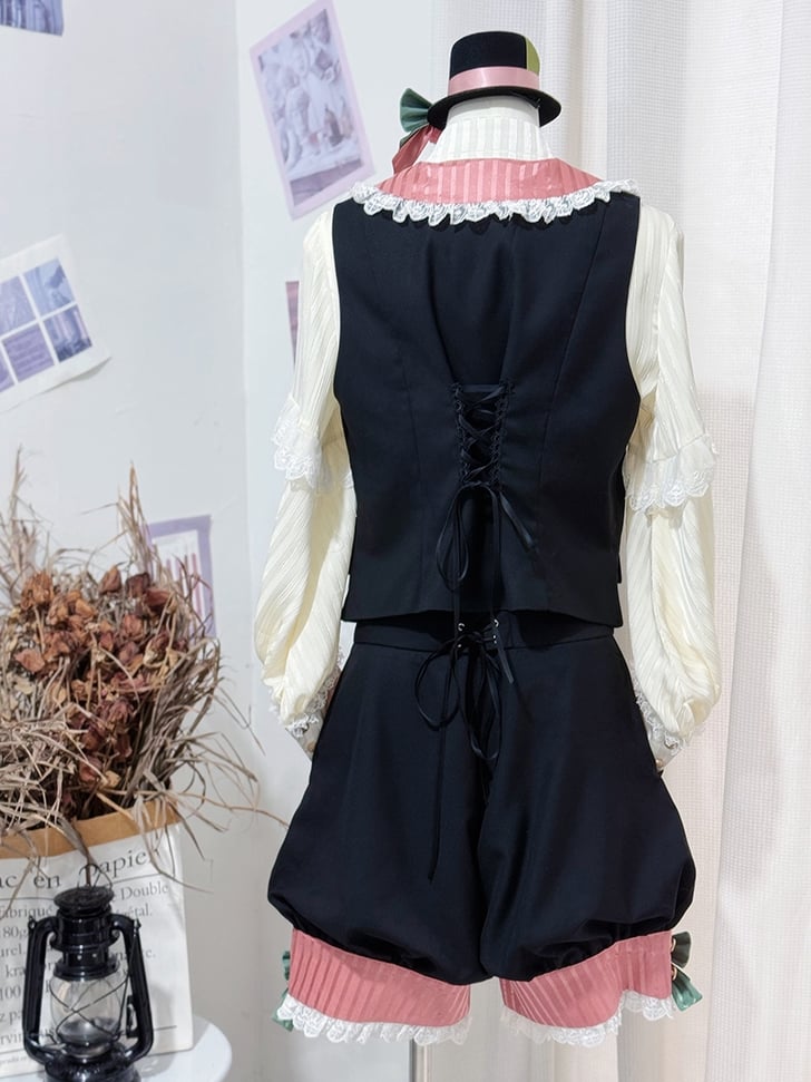 Circus Pink Waist Waistcoat Vibes Lolita Shorts Collar + High Black and Ouji Knickerbockers Blazer