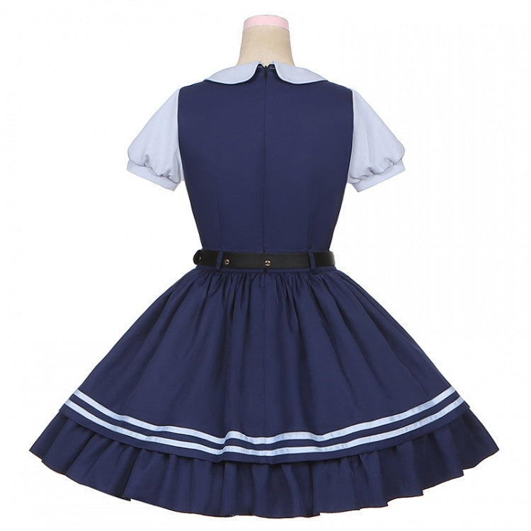 Marineblaues Kleid mit Peter-Pan-Kragen und kurzen Ärmeln, zweiteilig