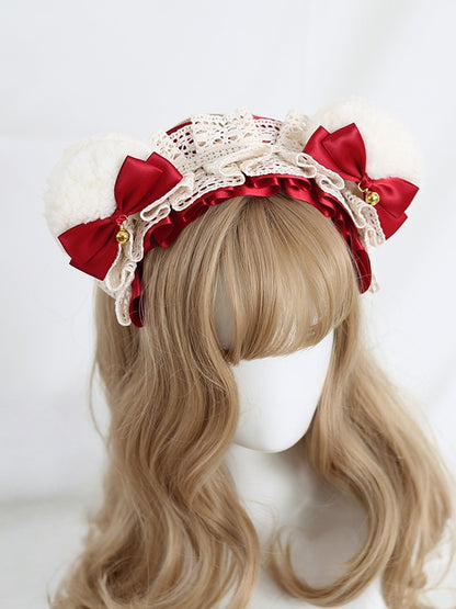 White KC Sweet Available Ear Bowknot 9 Lace Lolita Lovely - Colors Bear