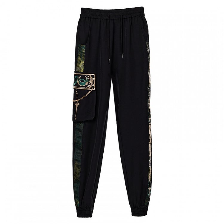 Style Embroidery Cheongsam Black Pants Cargo