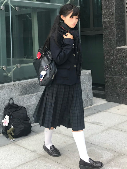 Length 42CM/45CM/55CM/65CM Plaid Uniform Pleated Skirt JK Green Pattern