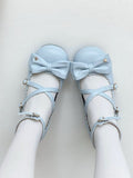 Decor Scalloped Sweet Blue Design - Bow Round-toe Lolita Heels Low