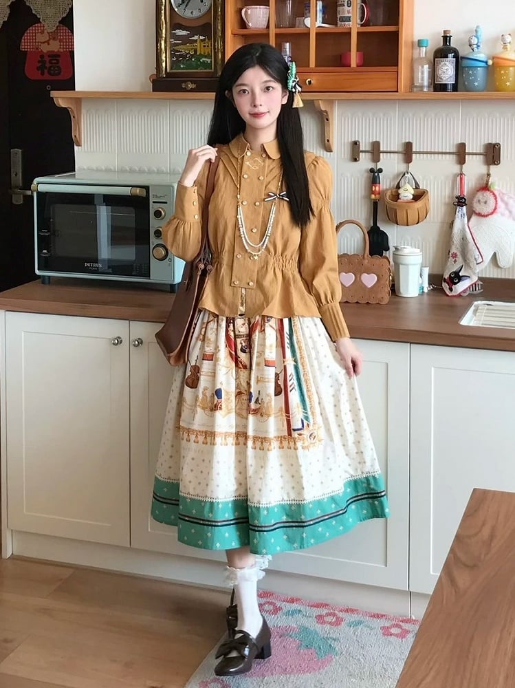 Long Sleeve Smocked Elegant Blouse in Yellow - Crucis Universal Tailor Company