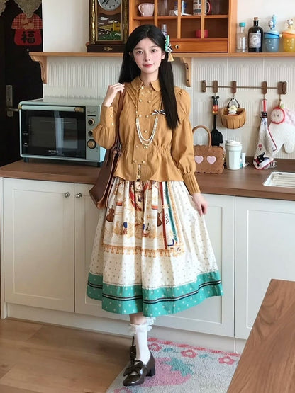 Long Sleeve Smocked Elegant Blouse in Yellow - Crucis Universal Tailor Company