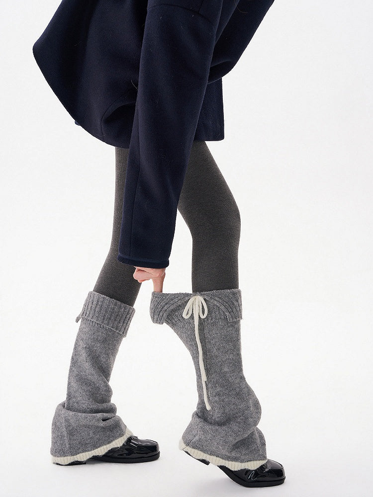 Warmers Detail Leg Bow Fuzzy Knit with 4-Color Contrast Cuff