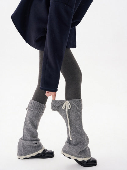 Warmers Detail Leg Bow Fuzzy Knit with 4-Color Contrast Cuff