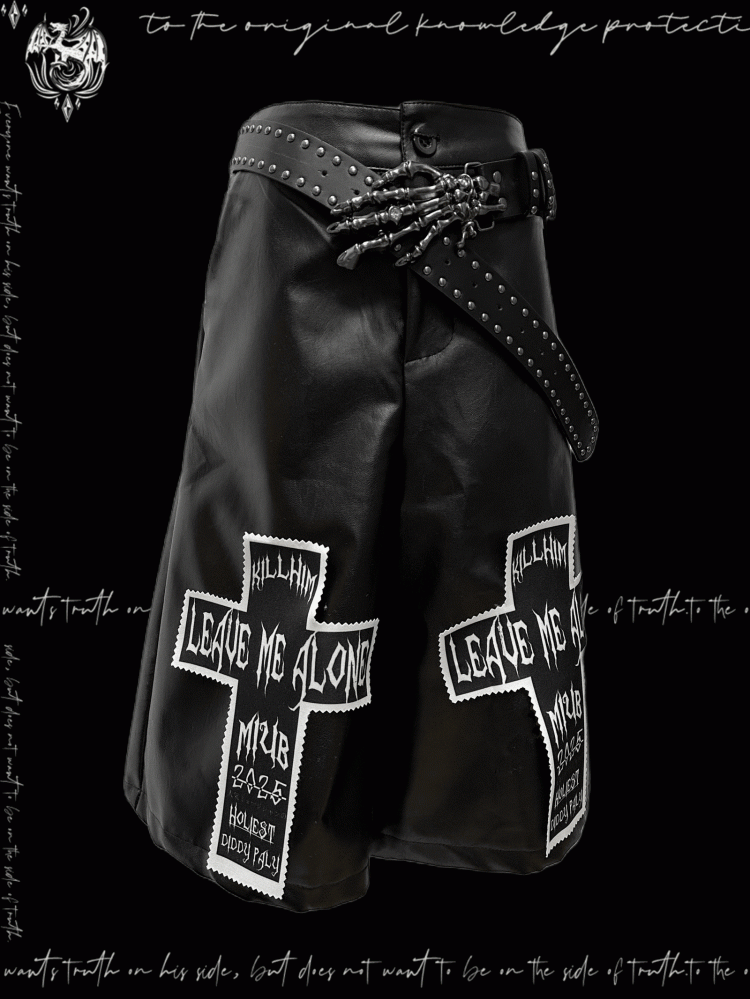 Rock Y2K Black Cross Applique Punk PU Wide-Leg Pants