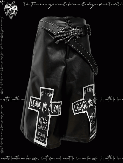 Rock Y2K Black Cross Applique Punk PU Wide-Leg Pants