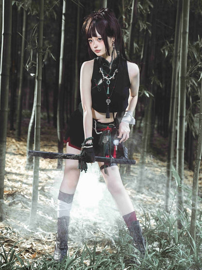 Low with Black Red Waist Cuffs Shorts Trimming