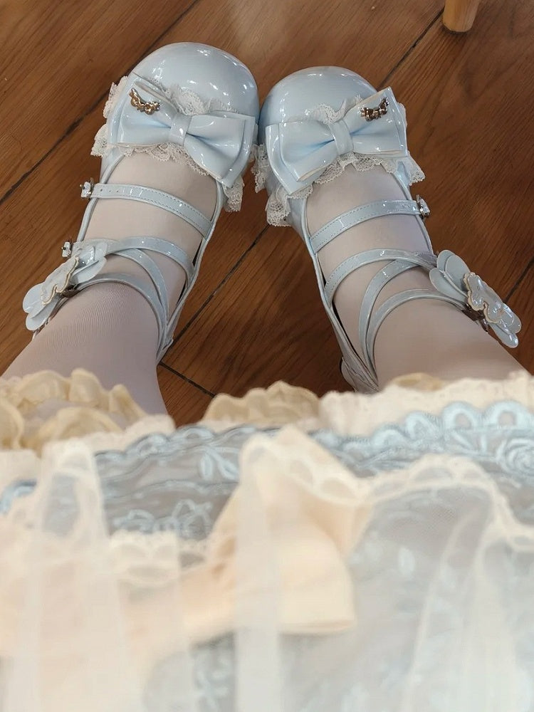 Mary Decor PU Cute with Bunny Leather Janes Bow Blue in