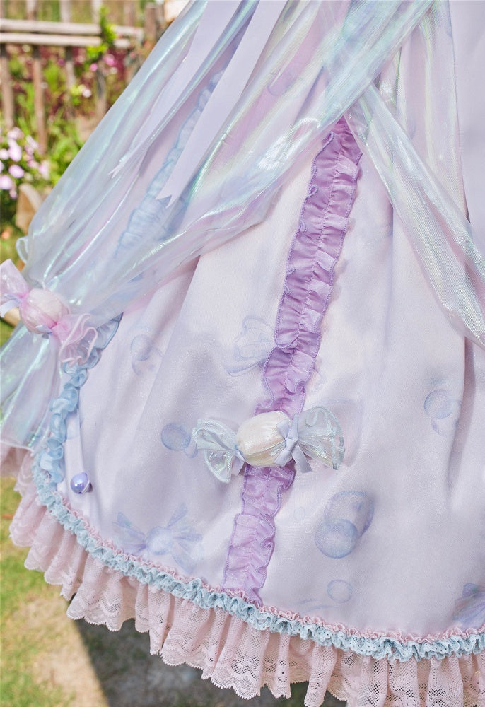 Mit Süßigkeiten verziertes lila Trägerkleid mit Perlen, süßes JSK und Lolita-Spaghetti-Licht