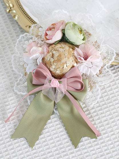 Hat Bowknot Lolita Lace Decorations Floral Mini Straw Fresh With Trimmed
