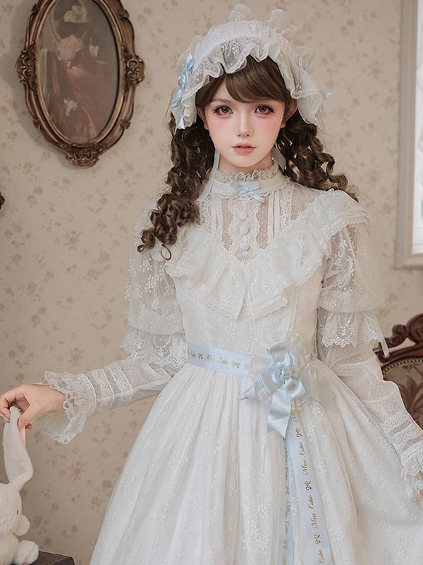 Dreamy Beige or White Lace Blouse with Removable Sleeves Lolita Style - Miss Cube Dressworks