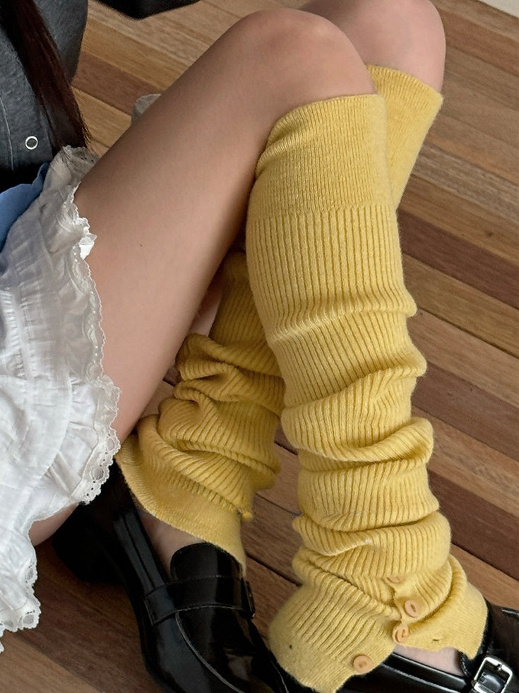 ホワイト/キャメル/ピンク/イエロー/コーヒー/ブラック/グレー Y2K ボタン スプリット レッグウォーマー