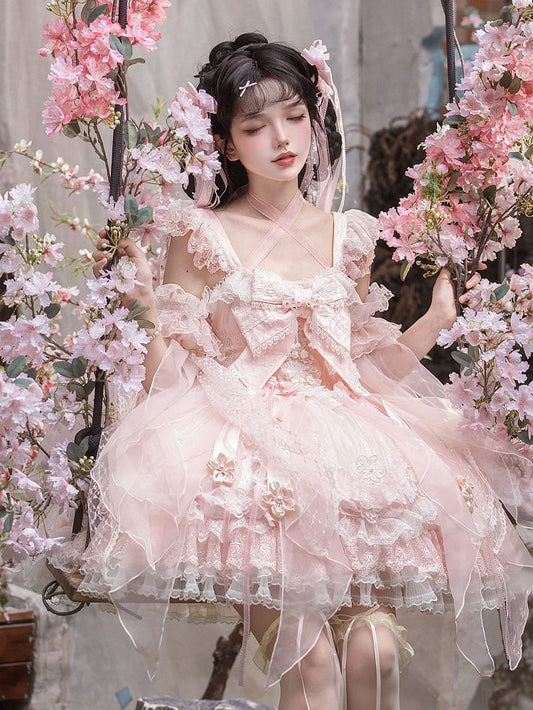 Sleeves Veil Hairband Pink / Hairclip Chinoiserie Lolita