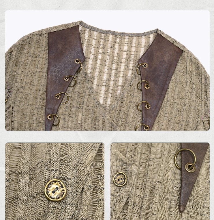 Wasteland Light Top Knit V-neck Punk Fit Coffee Slim