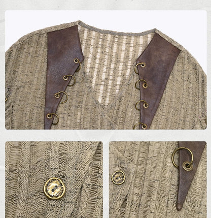 Wasteland Light Top Knit V-neck Punk Fit Coffee Slim