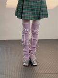 Options Detachable Color Knitted 7 With Leg Warmers Ribbon 75CM Bow