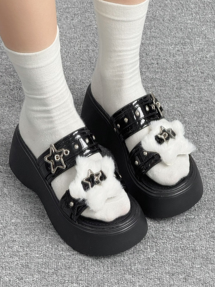 Platform Black Buckles – Star Alt-Goth Slippers