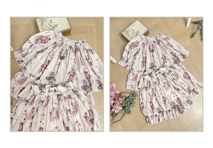 Süßes Pyjama-Set – Oberteil mit Puffärmeln und Pumphose