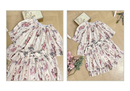 Süßes Pyjama-Set – Oberteil mit Puffärmeln und Pumphose