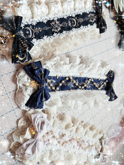 With Star-Moon Lolita Chain Options Hairband 5 Color Pearl Lace Bowknot