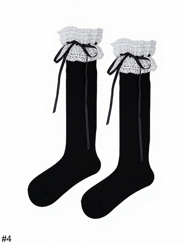 Four-Option Bow Calf Socks with Lace Trim - ModaSwings
