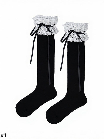 Four-Option Bow Calf Socks with Lace Trim - ModaSwings