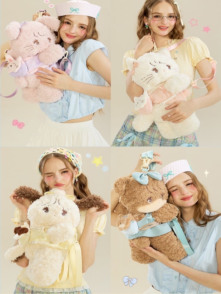 Blue / Crossbody Bear Kawaii Brown Backpack Plush