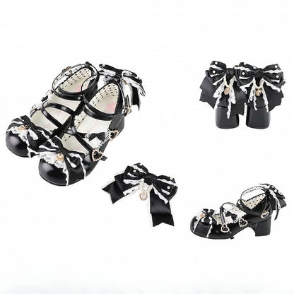 Riemen 2CM/5CM Schwarze Absätze Bowknot Herz Crisscross Schuhe Design Schnalle Süße Details Block Lolita