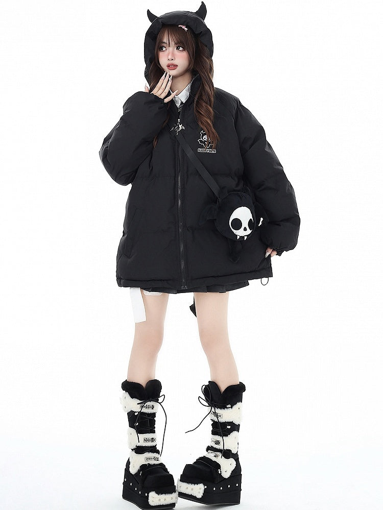 Free with Black Coat Crossbody Horns and Wings Hooded Devil