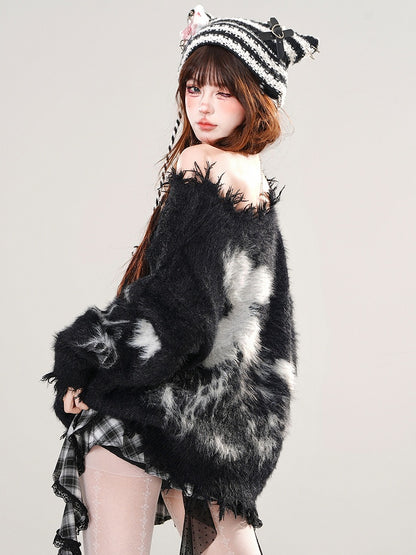 アプリコット/ブラック バタフライ ホルターネック モヘア ルーズセーター