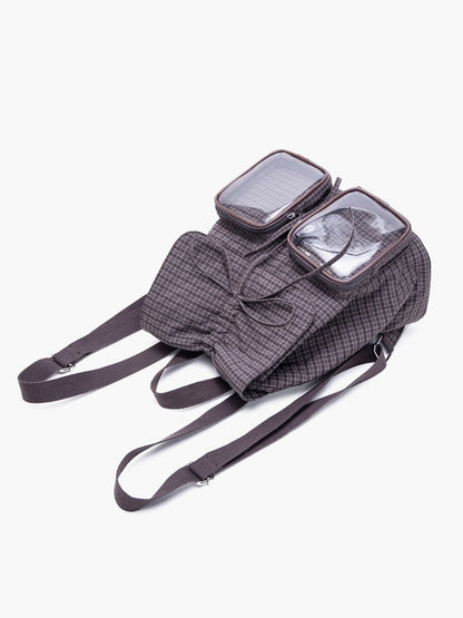 Chic Mini Ita Bow Charming Brown Bag Drawstring With Double-Layer