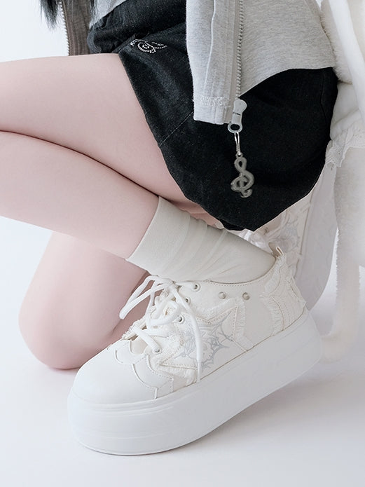 Applique Sneakers White Star Y2K Platform