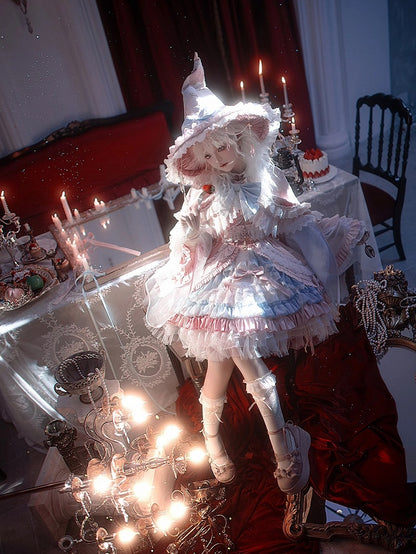 Pink and Blue High Waist Sweet Witchy Dress Lolita Jumper Skirt Full Set
