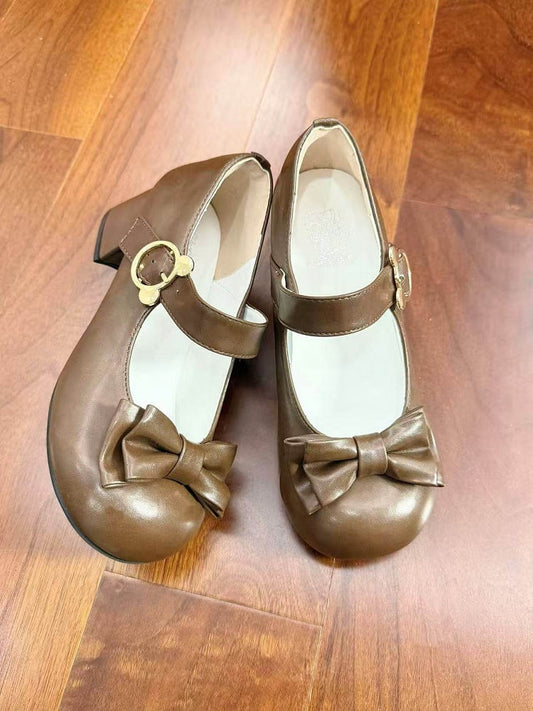 PU Sweet Accents Janes Bow Brown - Mary Round-toe