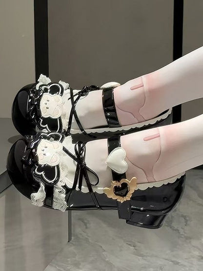 Crisscross Lolita Bow Low with Sweet Straps Heels Black Accents