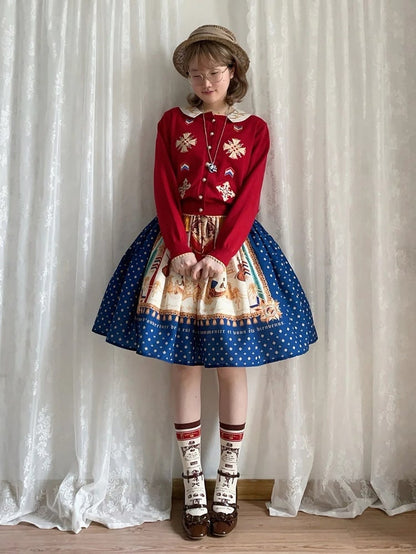 Red Embroidered Pattern Elegant Lolita Knit Cardigan - Crucis Universal Tailor Company