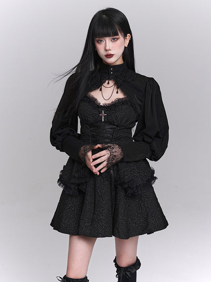 ブラック モックネック 長袖 ボレロ