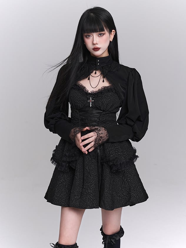 スカート ゴシック ブラック スウィートハートネックライン レースアップフロント ティアード