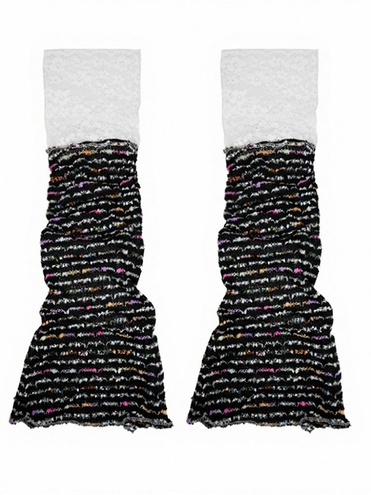 Two-Tone Knit Leg Warmers with Lace Trim - ModaSwings
