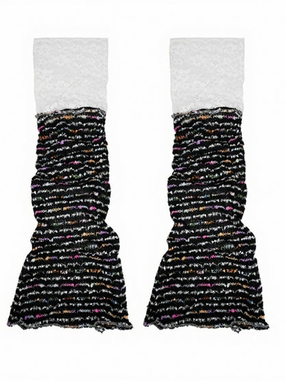 Two-Tone Knit Leg Warmers with Lace Trim - ModaSwings